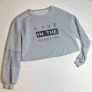 Cropped Gray and White Graphic Sweatshirt